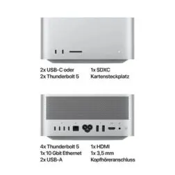 Apple Mac Studio Vorderseite und Rückseite mit Anschlüssen