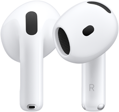 Die Rückseite des linken AirPod, die Vorderseite des rechten AirPod, auf dem Ende des AirPod kennzeichnet der Buchstabe R, dass er in das rechte Ohr gehört