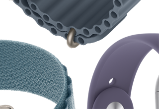 Apple Watch Series 11 Armbänder: Sportarmband in Nebelviolett, Ocean Armband in Maritimblau, Alpine Loop in Hellblau