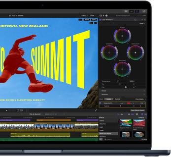 MacBook Air Display, Teilansicht, zeigt Videoschnitt, um die Fähigkeiten des M5 Chip zu veranschaulichen