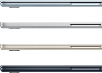 Seitenansicht von vier MacBook Air Laptops in vier verschiedenen Farben