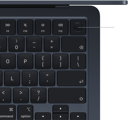 MacBook Air Tastatur, Bereich oben rechts, zeigt die Position der Touch ID Taste