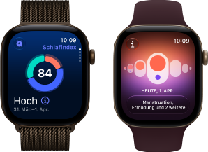 Apple Watch Series 12, Aluminiumgehäuse, Farbe Dunkelbronze, Kreisdiagramm mit Schlafindex, Digital Crown, Milanaise Armband, Farbe Dunkelbronze