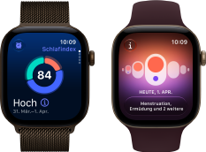 Apple Watch Series 12, Aluminiumgehäuse, Farbe Dunkelbronze, Kreisdiagramm mit Schlafindex, Digital Crown, Milanaise Armband, Farbe Dunkelbronze