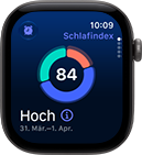 Apple Watch Series 12, Aluminiumgehäuse, Farbe Space Grau, Kreisdiagramm mit Schlafindex, rechte Seitenansicht, Digital Crown