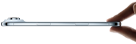 Ein iPhone Air wird zwischen Daumen und Zeigefinger gehalten, Seitenansicht, Farbe Himmelblau, sehr dünnes Profil